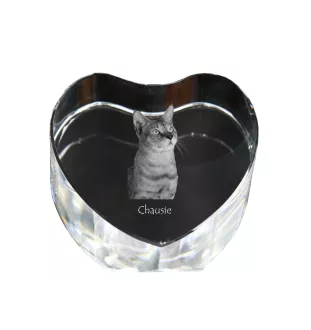 Chausie - crystal clock with a picture of a cat, heart-shaped shelf clock, personalized standing clock by Art-Dog brand