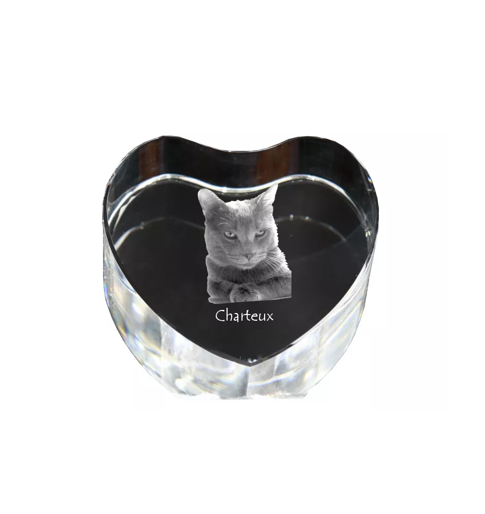 Chartreux - crystal clock with a picture of a cat, heart-shaped shelf clock, personalized standing clock by Art-Dog brand