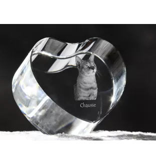 Chausie - crystal clock with a picture of a cat, heart-shaped shelf clock, personalized standing clock by Art-Dog brand