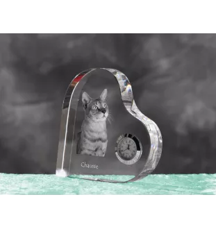 Chausie - Kristalluhr mit Katzenbild, Herzregal-Uhr, personalisierte Standuhr von Art-Dog.