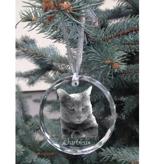 Chartreux - boule de Noël en cristal avec une photo, photo d'un chat dans le cristal, décoration personnalisée pour sapin de Noël de la marque Art-Dog