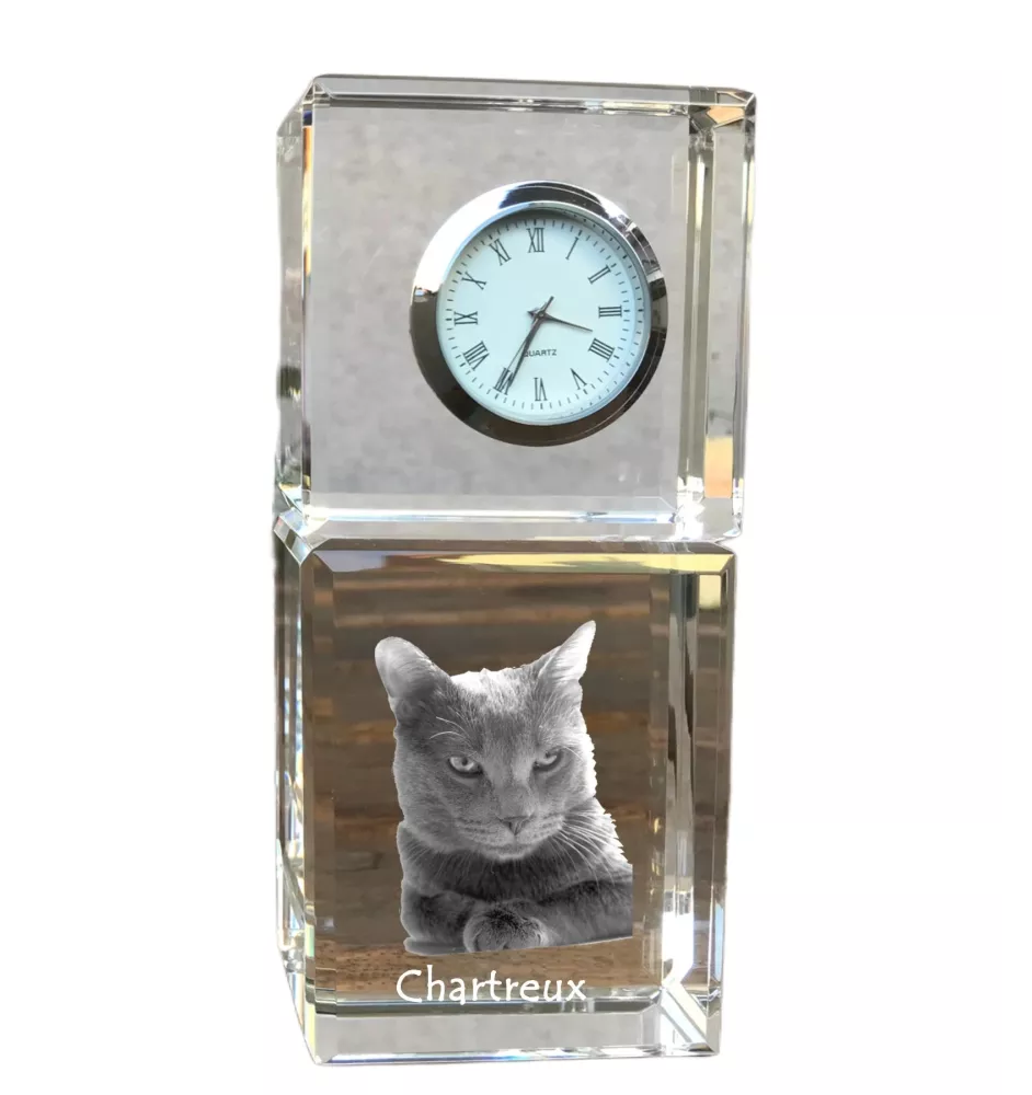 Chartreux - montre en cristal avec photo, photo de chat dans le cristal, horloge de bureau personnalisée de la marque Art-Dog