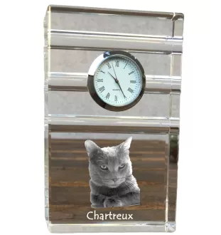Chartreux - une horloge en verre avec une photo, une photo de chat dans un cristal, une horloge de bureau personnalisée de la marque Art-Dog