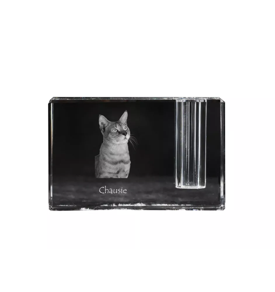 Chausie - Porte-stylos, organiseur en cristal avec photo de chat, décoration de bureau unique par la marque Art-Dog