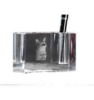 Chausie - Porte-stylos, organiseur en cristal avec photo de chat, décoration de bureau unique par la marque Art-Dog