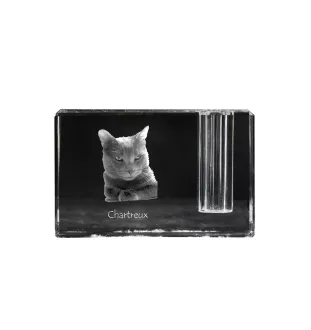 Chartreux - Stifthalter, Kristallorganizer mit Katzenfoto, einzigartige Schreibtischdekoration der Marke Art-Dog