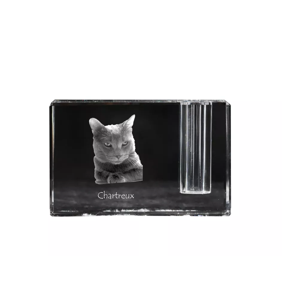 Chartreux - Stifthalter, Kristallorganizer mit Katzenfoto, einzigartige Schreibtischdekoration der Marke Art-Dog