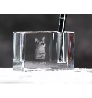 Chausie - Porte-stylos, organiseur en cristal avec photo de chat, décoration de bureau unique par la marque Art-Dog