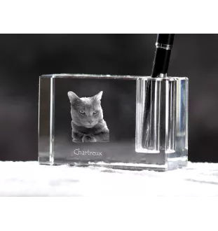 Chartreux - Stifthalter, Kristallorganizer mit Katzenfoto, einzigartige Schreibtischdekoration der Marke Art-Dog