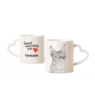 Chausie - cat mug, adorable heart-shaped handle mug, universal gift from Art-Dog brand