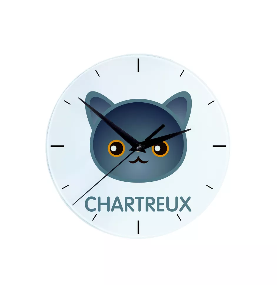 Chartreux - MDF-Uhr mit Grafik und Logo der Marke Art-Dog