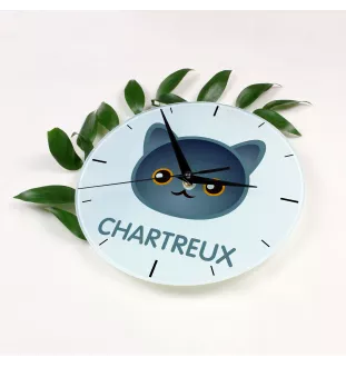 Chartreux - horloge MDF avec graphisme et logo de la marque Art-Dog