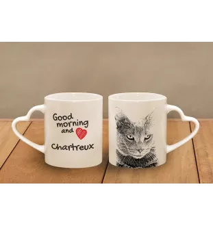 Chartreux Tasse mit Katze, entzückende Tasse mit herzförmigem Henkel, universelles Geschenk der Marke Art-Dog