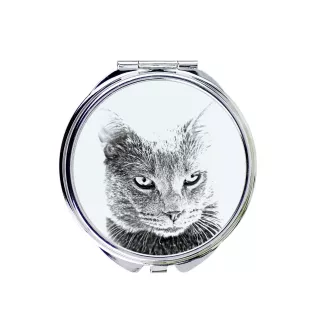Chartreux - pocket mirror with a cat, personalized mirror for a purse, compact mirror with Art-Dog brand print