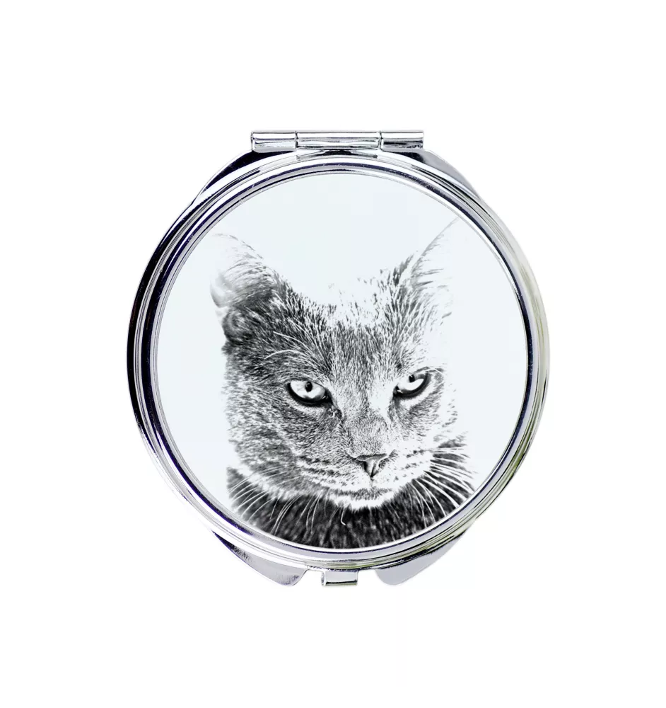 Chartreux - pocket mirror with a cat, personalized mirror for a purse, compact mirror with Art-Dog brand print