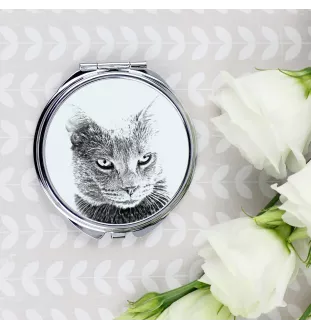 Chartreux - pocket mirror with a cat, personalized mirror for a purse, compact mirror with Art-Dog brand print