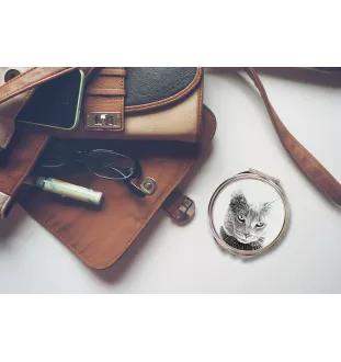 Chartreux - pocket mirror with a cat, personalized mirror for a purse, compact mirror with Art-Dog brand print