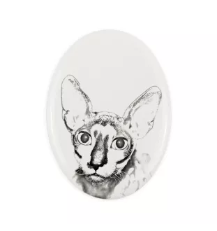 Cornish Rex - commemorative plaque with a cat photo, tombstone with a print, personalized oval plaque from the Art-Dog brand