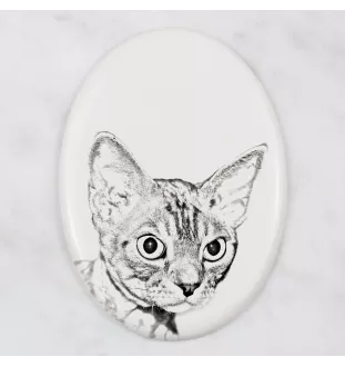 Devon Rex - commemorative plaque with a cat photo, tombstone with a print, personalized oval plaque from the Art-Dog brand
