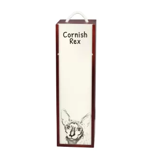 Cornish Rex - boîte à vin avec un chat, boîte à alcool avec une illustration, boîte personnalisée pour cadeau de la marque Art-Dog