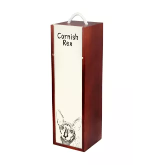 Cornish Rex - wine box with a cat, alcohol box with graphics, personalized gift box from the Art-Dog brand