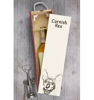 Cornish Rex - wine box with a cat, alcohol box with graphics, personalized gift box from the Art-Dog brand