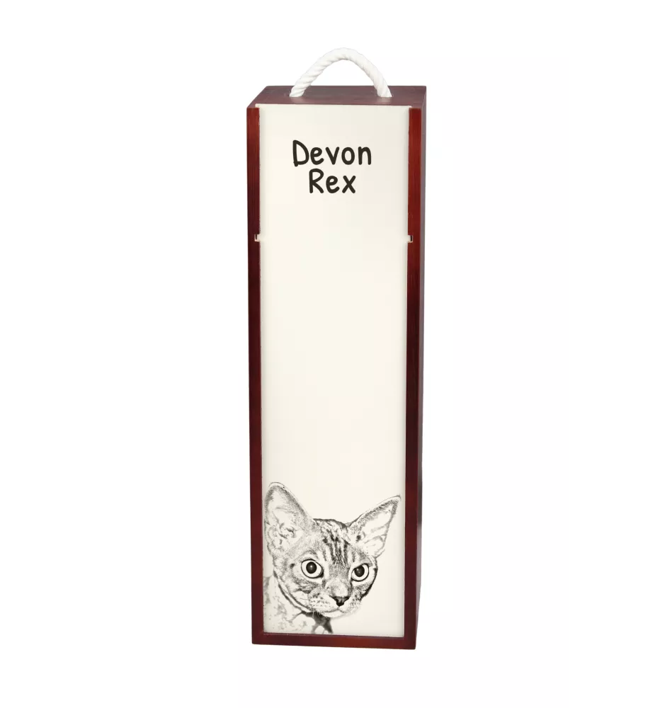 Devon Rex - Weinbox mit Katze, Alkoholbox mit Grafik, personalisierte Geschenkbox der Marke Art-Dog