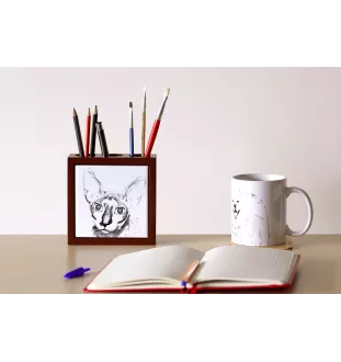 Cornish Rex - pen holder with a cat, desk organizer with a print, personalized desk decoration by Art-Dog brand