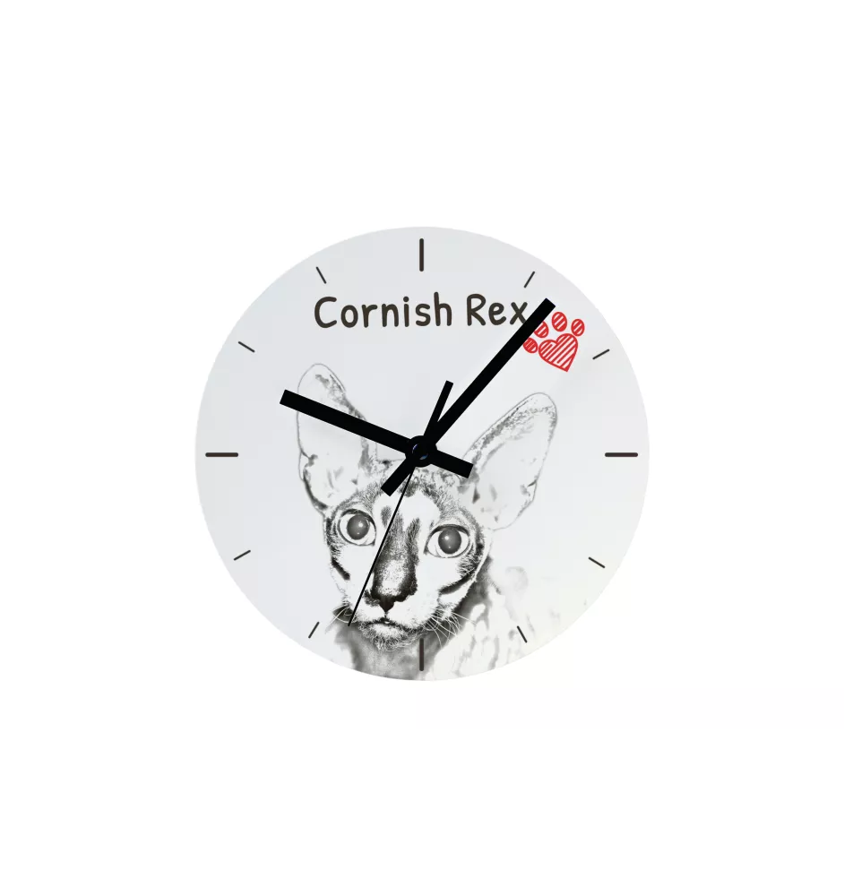 Cornish Rex - wall clock with a cat, shelf clock with a print, personalized home decoration from the Art-Dog brand