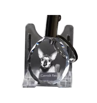 Cornish Rex - Fob with cat photo, crystal key ring in gift box, unique gift by Art-Dog brand