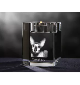 Cornish Rex - Bougeoir avec photo de chat, porte bougie en cristal, cadeau personnalisé par la marque Art-Dog