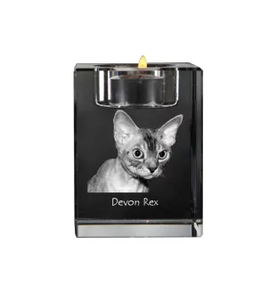 Devon Rex - Kerzenhalter mit Katzenfoto, Teelichthalter aus Kristall, personalisiertes Geschenk der Marke Art-Dog