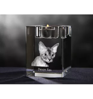 Devon Rex - Kerzenhalter mit Katzenfoto, Teelichthalter aus Kristall, personalisiertes Geschenk der Marke Art-Dog