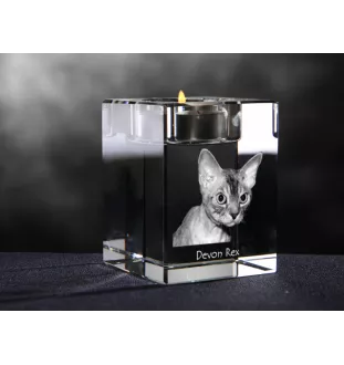 Devon Rex - Kerzenhalter mit Katzenfoto, Teelichthalter aus Kristall, personalisiertes Geschenk der Marke Art-Dog