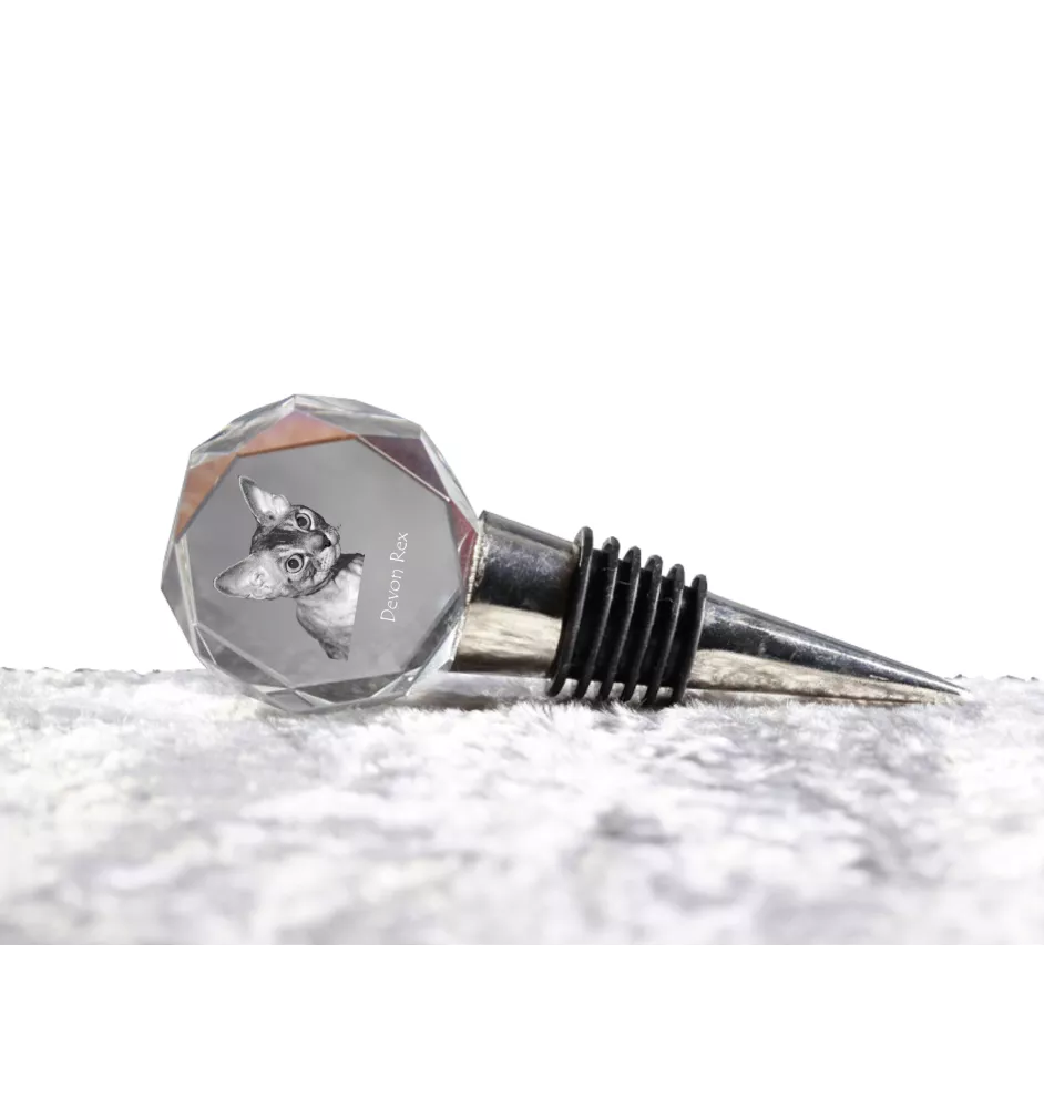 Devon Rex - Flaschenverschluss, Weinverschluss aus Kristall mit Katzenfoto, personalisiertes Geschenk für Barkeeper der Marke Art-Dog