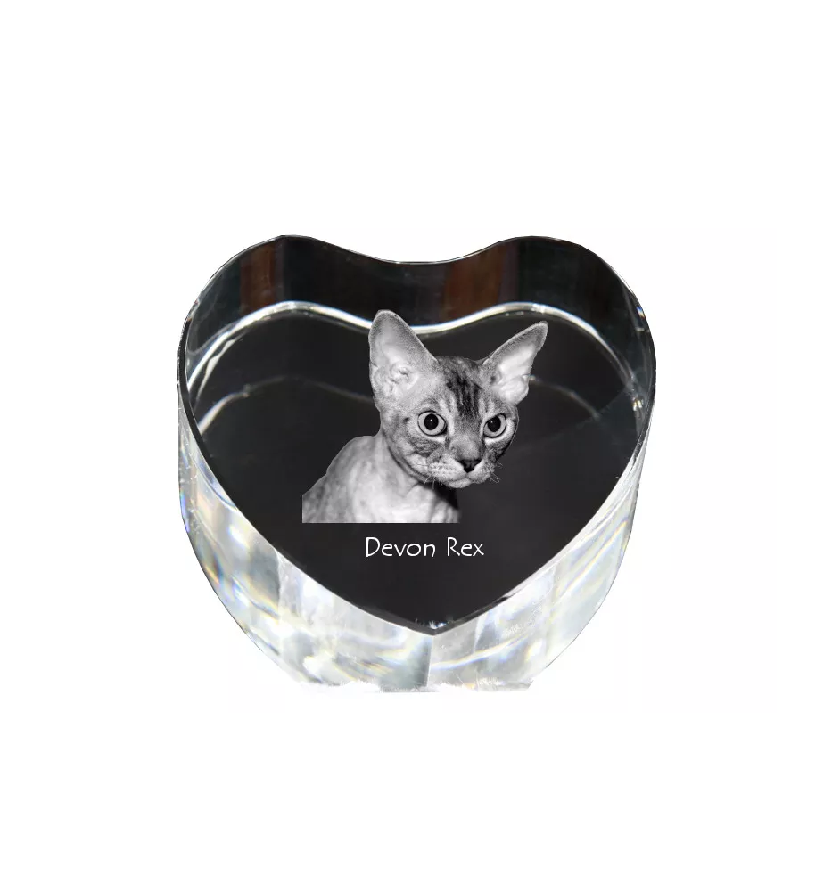 Devon Rex - crystal clock with a picture of a cat, heart-shaped shelf clock, personalized standing clock by Art-Dog brand