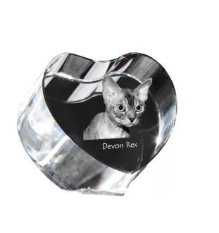 Devon Rex - crystal clock with a picture of a cat, heart-shaped shelf clock, personalized standing clock by Art-Dog brand