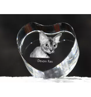 Devon Rex - crystal clock with a picture of a cat, heart-shaped shelf clock, personalized standing clock by Art-Dog brand