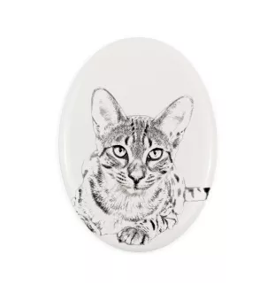 Egyptian Mau Cat - commemorative plaque with a cat photo, tombstone with a print, personalized oval plaque from the Art-Dog brand