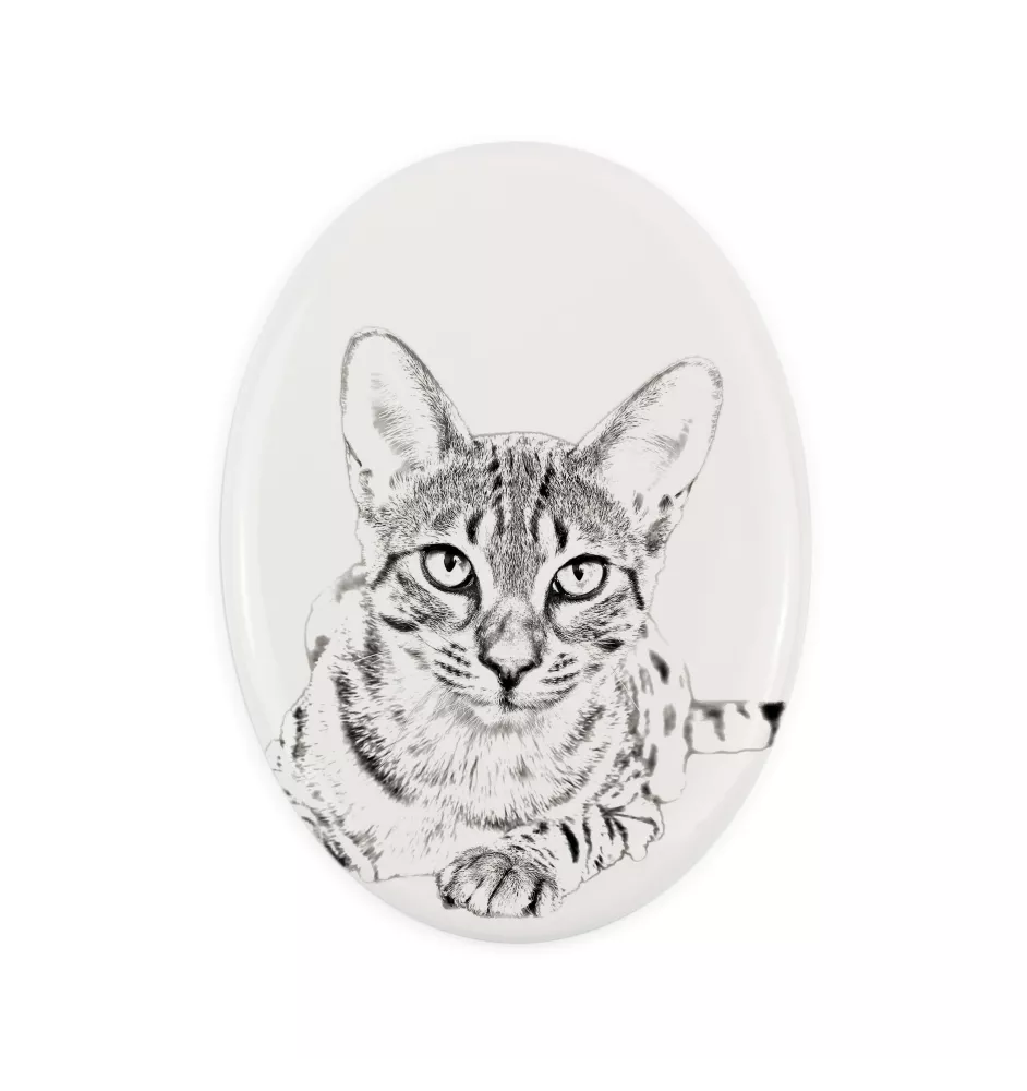 Egyptian Mau Cat - commemorative plaque with a cat photo, tombstone with a print, personalized oval plaque from the Art-Dog brand