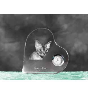 Devon Rex - crystal clock with a picture of a cat, heart-shaped shelf clock, personalized standing clock by Art-Dog brand