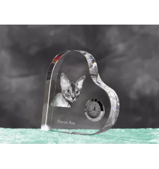 Devon Rex - crystal clock with a picture of a cat, heart-shaped shelf clock, personalized standing clock by Art-Dog brand