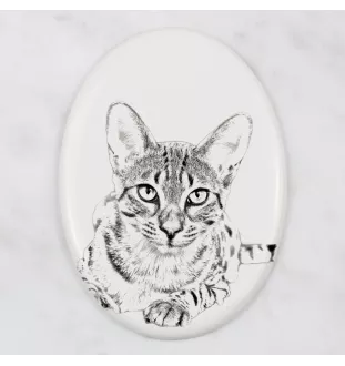 Egyptian Mau Cat - commemorative plaque with a cat photo, tombstone with a print, personalized oval plaque from the Art-Dog brand