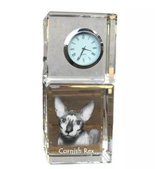 Cornish Rex - crystal clock with a photo, photo of a cat in crystal, personalized desk clock by Art-Dog brand
