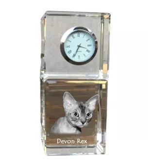 Devon Rex - montre en cristal avec photo, photo de chat dans le cristal, horloge de bureau personnalisée de la marque Art-Dog