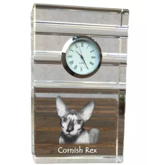 Cornisch Rex - Glasuhr mit Foto, Katzenfoto im Kristall, personalisierte Standuhr für das Büro der Marke Art-Dog
