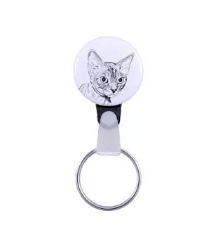 Devon Rex - handmade keychain with a cat portrait, purse charm, product of the Art-Dog brand.