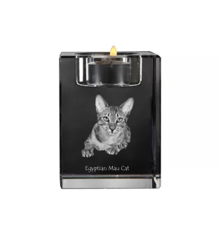 Ägyptische Mau Katze - Kerzenhalter mit Katzenfoto, Teelichthalter aus Kristall, personalisiertes Geschenk der Marke Art-Dog