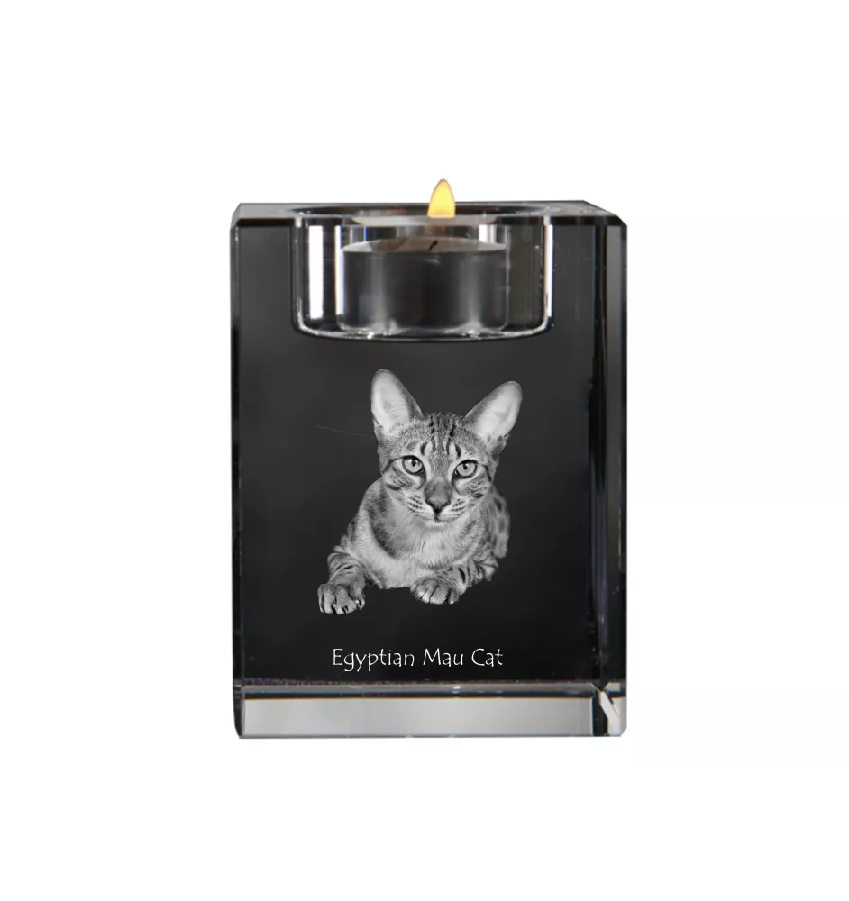 Egyptian Mau Cat - Candle holder with cat photo, crystal tealight holder, personalised gift by Art-Dog brand