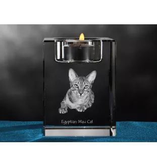 Ägyptische Mau Katze - Kerzenhalter mit Katzenfoto, Teelichthalter aus Kristall, personalisiertes Geschenk der Marke Art-Dog
